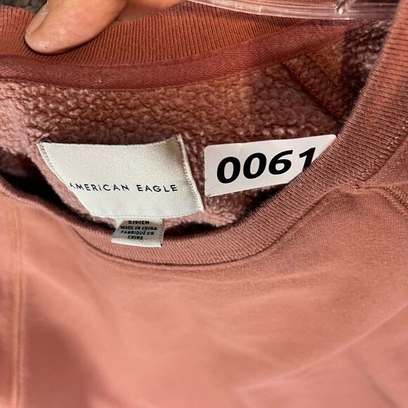 American Eagle Sweatshirt Womens Small Rust Crewneck Fleece Lined Logo Tape - Picture 8 of 9